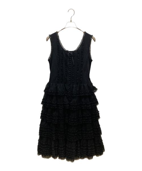 PINK HOUSE（ピンクハウス）PINK HOUSE (ピンクハウス) ウーリーチュールフリル使いローンワンピース ブラック サイズ:不明の古着・服飾アイテム