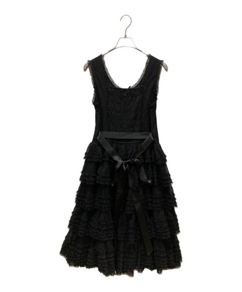 PINK HOUSE（ピンクハウス）PINK HOUSE (ピンクハウス) ウーリーチュールフリル使いローンワンピース ブラック サイズ:不明の古着・服飾アイテム