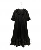 PINK HOUSEピンクハウス）の古着「ピコフリル ローンフリルパフスリーブワンピース」｜ブラック