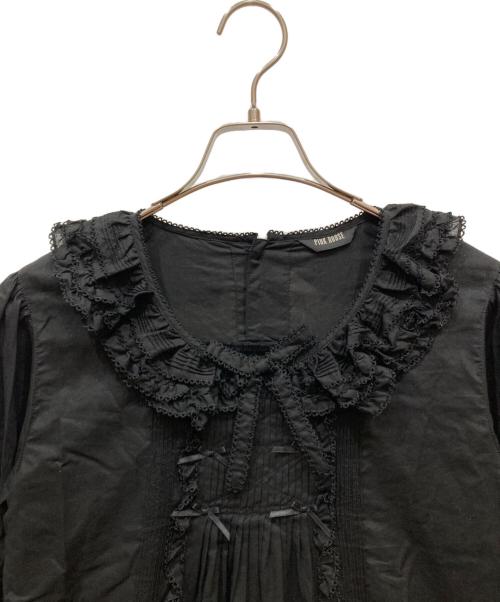 PINK HOUSE（ピンクハウス）PINK HOUSE (ピンクハウス) ピコフリル ローンフリルパフスリーブワンピース ブラック サイズ:不明の古着・服飾アイテム