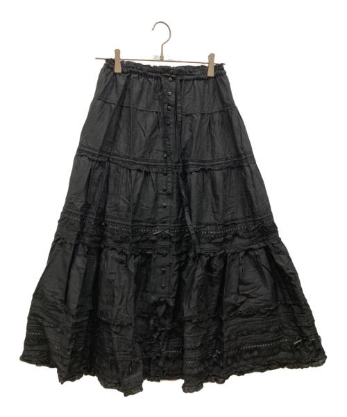 PINK HOUSE（ピンクハウス）PINK HOUSE (ピンクハウス) フロントボタンフリルスカート ブラック サイズ:不明の古着・服飾アイテム
