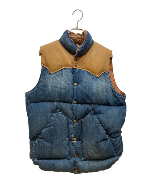 RockyMountainFeatherBed（ロッキーマウンテンフェザーベッド）RockyMountainFeatherBed (ロッキーマウンテンフェザーベッド) 切替デニムダウンベスト インディゴ×ブラウン サイズ:SIZE 40の古着・服飾アイテム