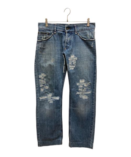 DOLCE & GABBANA（ドルチェ＆ガッバーナ）DOLCE & GABBANA (ドルチェ＆ガッバーナ) クラッシュデニムパンツ インディゴ サイズ:48の古着・服飾アイテム