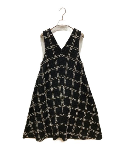 BEARDSLEY（ビアズリー）BEARDSLEY (ビアズリー) チェックツイードフレアーワンピース ブラック×ホワイト サイズ:SIZE 0の古着・服飾アイテム