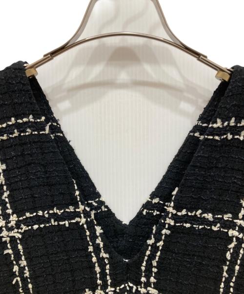BEARDSLEY（ビアズリー）BEARDSLEY (ビアズリー) チェックツイードフレアーワンピース ブラック×ホワイト サイズ:SIZE 0の古着・服飾アイテム