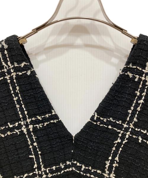 BEARDSLEY（ビアズリー）BEARDSLEY (ビアズリー) チェックツイードフレアーワンピース ブラック×ホワイト サイズ:SIZE 0の古着・服飾アイテム