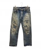 SUGAR CANEシュガーケーン）の古着「クラッシュ加工デニムパンツ」｜インディゴ