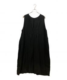 nest Robe（ネストローブ）の古着「ブラックリネンバックVネックノースリーブワンピース」｜ブラック
