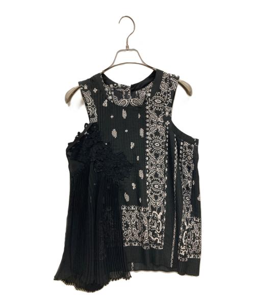 sacai（サカイ）sacai (サカイ) 総柄 ペイズリー ドッキング アシンメトリー プリーツ ブラウス ブラック サイズ:2の古着・服飾アイテム