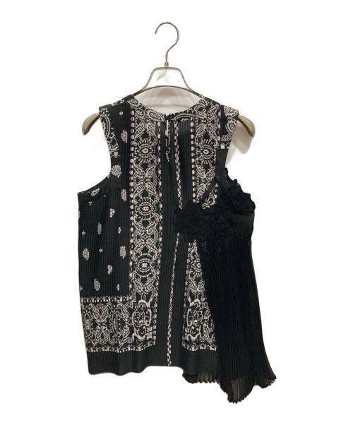 sacai（サカイ）sacai (サカイ) 総柄 ペイズリー ドッキング アシンメトリー プリーツ ブラウス ブラック サイズ:2の古着・服飾アイテム