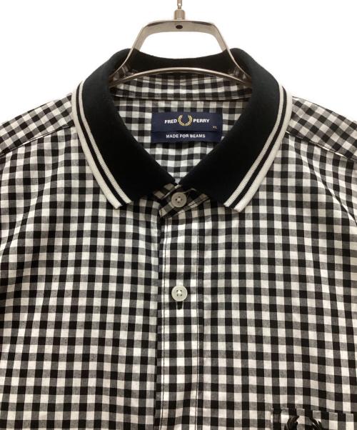 FRED PERRY（フレッドペリー）FRED PERRY (フレッドペリー) BEAMS (ビームス) 別注 リブカラーシャツ ホワイト×ブラック サイズ:XLの古着・服飾アイテム