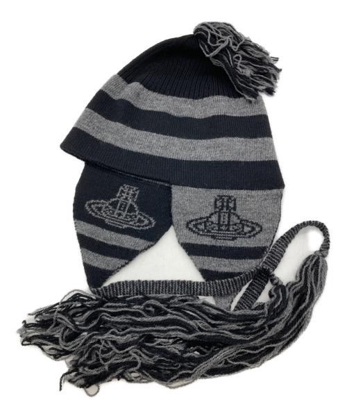 Vivienne Westwood（ヴィヴィアンウエストウッド）Vivienne Westwood (ヴィヴィアンウエストウッド) イヤーフラップ ブラック×グレーの古着・服飾アイテム
