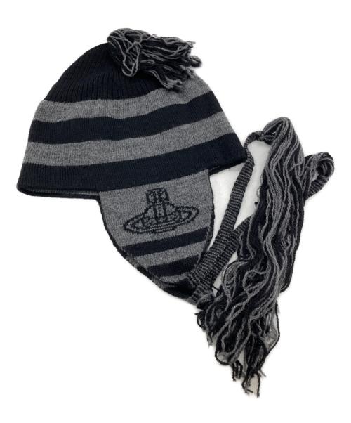 Vivienne Westwood（ヴィヴィアンウエストウッド）Vivienne Westwood (ヴィヴィアンウエストウッド) イヤーフラップ ブラック×グレーの古着・服飾アイテム