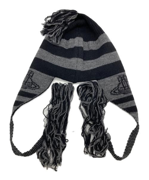 Vivienne Westwood（ヴィヴィアンウエストウッド）Vivienne Westwood (ヴィヴィアンウエストウッド) イヤーフラップ ブラック×グレーの古着・服飾アイテム