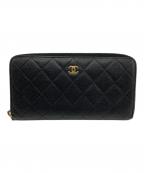 CHANELシャネル）の古着「キャビアスキンラウンドファスナーウォレット」｜ブラック