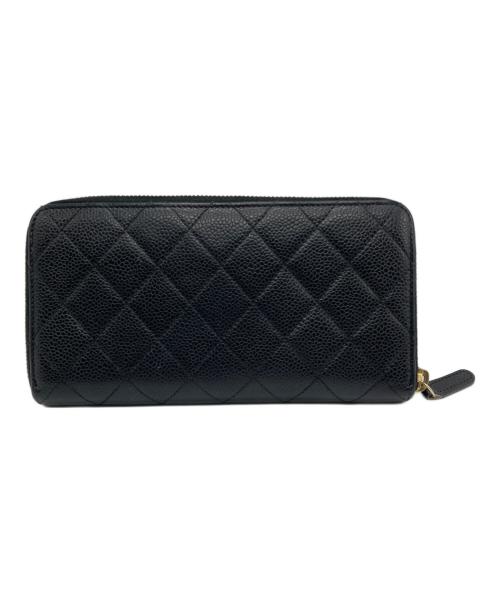 CHANEL（シャネル）CHANEL (シャネル) キャビアスキンラウンドファスナーウォレット ブラックの古着・服飾アイテム