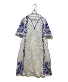 sara mallika（サラマリカ）の古着「Cotton Embroidery Backopen Dress」｜ホワイト×ブルー
