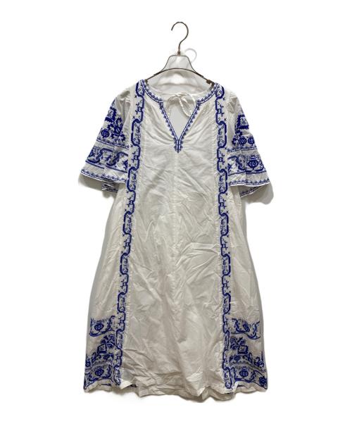 sara mallika（サラマリカ）sara mallika (サラマリカ) Cotton Embroidery Backopen Dress ホワイト×ブルー サイズ:SIZE Sの古着・服飾アイテム