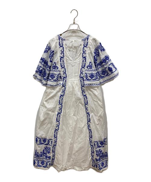 sara mallika（サラマリカ）sara mallika (サラマリカ) Cotton Embroidery Backopen Dress ホワイト×ブルー サイズ:SIZE Sの古着・服飾アイテム