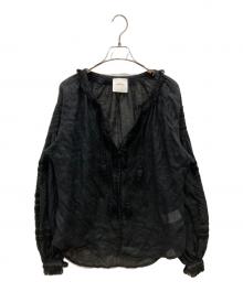 MARCH 11（マーチ 11）の古着「バルーンスリーブリネンエンブロイダリーシャツブラウス」｜ブラック