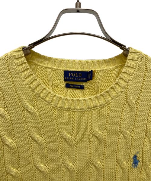 POLO RALPH LAUREN（ポロ・ラルフローレン）POLO RALPH LAUREN (ポロ・ラルフローレン) ケーブルニット コットン ショートスリーブ セーター イエロー サイズ:SIZE Lの古着・服飾アイテム