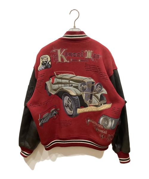 KANSAI MAN（カンサイマン）KANSAI MAN (カンサイマン) 切替レザースタジャン レッド×ブラック サイズ:SIZE Freeの古着・服飾アイテム