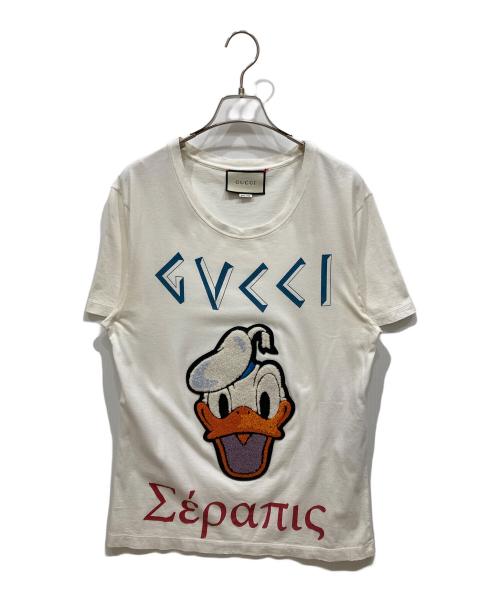 GUCCI（グッチ）GUCCI (グッチ) Disney (ディズニー) ドナルドワッペン フロントデザイン クルーネック半袖Tシャツ ホワイト サイズ:SIZE XSの古着・服飾アイテム