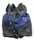 DIESELディーゼル）の古着「巾着レザーショルダーバッグ」｜ブラック×ブルー