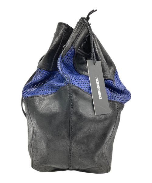DIESEL（ディーゼル）DIESEL (ディーゼル) 巾着レザーショルダーバッグ ブラック×ブルーの古着・服飾アイテム