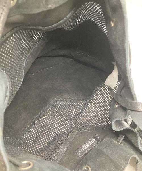 DIESEL（ディーゼル）DIESEL (ディーゼル) 巾着レザーショルダーバッグ ブラック×ブルーの古着・服飾アイテム