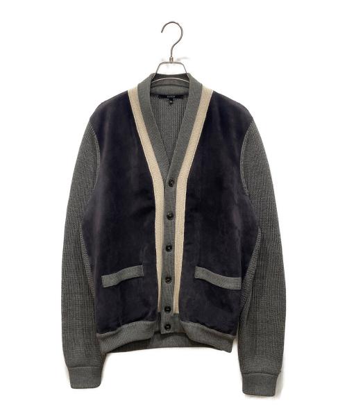 GUCCI（グッチ）GUCCI (グッチ) レザー切替ウールカーディガン グレー サイズ:SIZE Mの古着・服飾アイテム