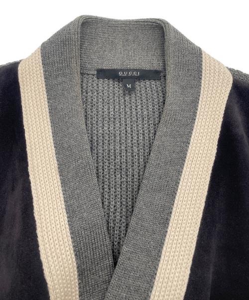 GUCCI（グッチ）GUCCI (グッチ) レザー切替ウールカーディガン グレー サイズ:SIZE Mの古着・服飾アイテム