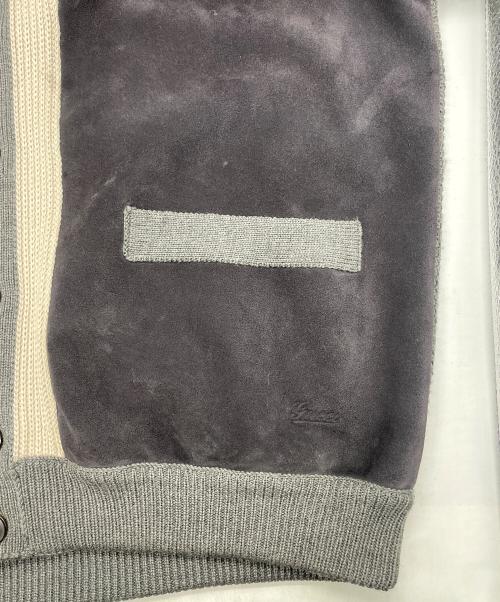 GUCCI（グッチ）GUCCI (グッチ) レザー切替ウールカーディガン グレー サイズ:SIZE Mの古着・服飾アイテム