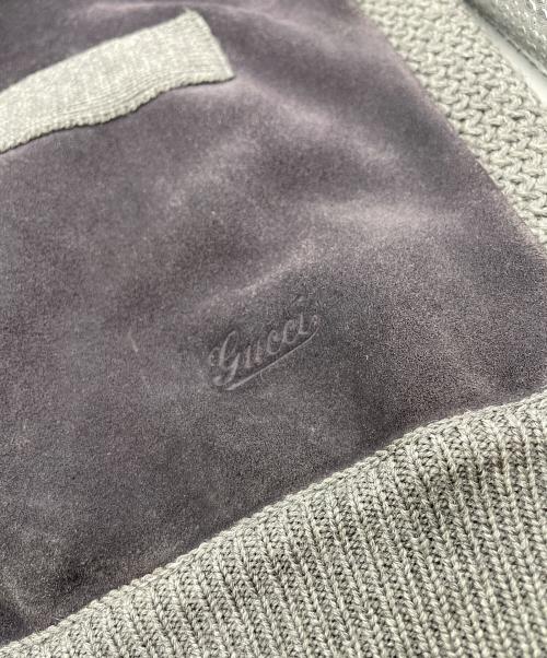 GUCCI（グッチ）GUCCI (グッチ) レザー切替ウールカーディガン グレー サイズ:SIZE Mの古着・服飾アイテム