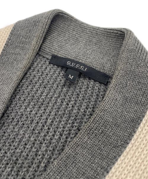 GUCCI（グッチ）GUCCI (グッチ) レザー切替ウールカーディガン グレー サイズ:SIZE Mの古着・服飾アイテム
