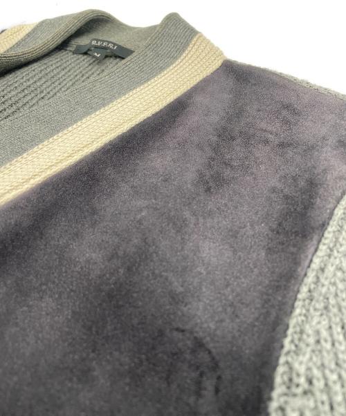 GUCCI（グッチ）GUCCI (グッチ) レザー切替ウールカーディガン グレー サイズ:SIZE Mの古着・服飾アイテム