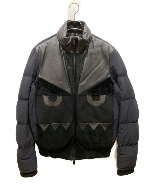 FENDI（フェンディ）FENDI (フェンディ) モンスターアイレザー切替ダウンジャケット ブラック サイズ:SIZE 48の古着・服飾アイテム