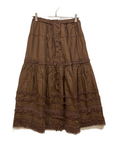 PINK HOUSE（ピンクハウス）PINK HOUSE (ピンクハウス) ローンフリル レース ロングスカート ブラウン サイズ:不明の古着・服飾アイテム