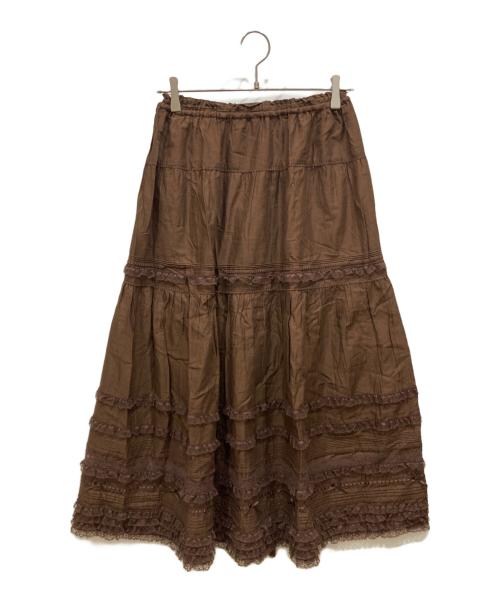PINK HOUSE（ピンクハウス）PINK HOUSE (ピンクハウス) ローンフリル レース ロングスカート ブラウン サイズ:不明の古着・服飾アイテム