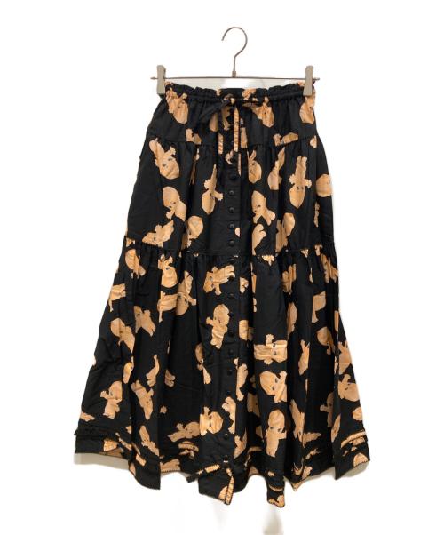 PINK HOUSE（ピンクハウス）PINK HOUSE (ピンクハウス) プリントティアードスカート ブラック×ベージュ サイズ:不明の古着・服飾アイテム