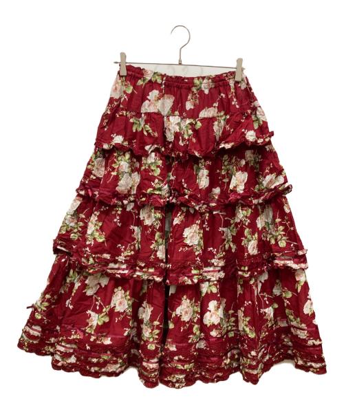 PINK HOUSE（ピンクハウス）PINK HOUSE (ピンクハウス) ブッシュローズプリントスカート レッド サイズ:不明の古着・服飾アイテム