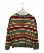 stussyステューシー）の古着「ボーダーニット」｜ブラウン×グリーン