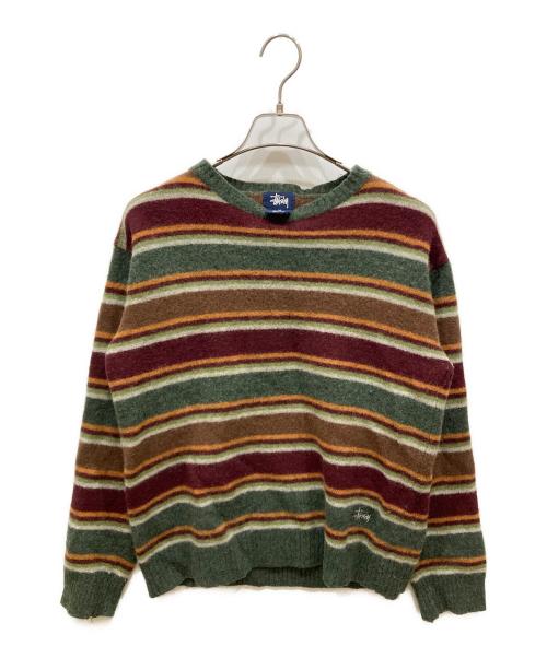 stussy（ステューシー）stussy (ステューシー) ボーダーニット ブラウン×グリーン サイズ:SIZE Mの古着・服飾アイテム