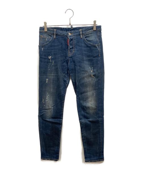DSQUARED2（ディースクエアード）DSQUARED2 (ディースクエアード) ペイント加工スキニーデニムパンツ インディゴ サイズ:SIZE 40の古着・服飾アイテム