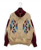 Indian Motocycleインディアン モーターサイクル）の古着「W-Jacquard Zip-up Jacket」｜ボルドー×ベージュ