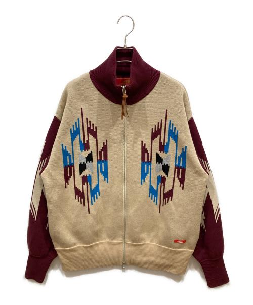 Indian Motocycle（インディアン モーターサイクル）indian Motocycle (インディアン モーターサイクル) W-Jacquard Zip-up Jacket ボルドー×ベージュ サイズ:SIZE Mの古着・服飾アイテム