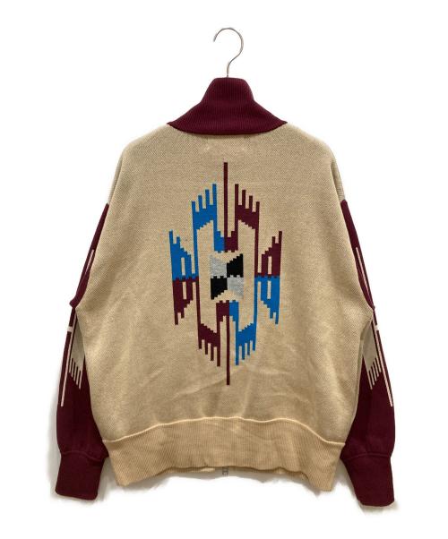 Indian Motocycle（インディアン モーターサイクル）indian Motocycle (インディアン モーターサイクル) W-Jacquard Zip-up Jacket ボルドー×ベージュ サイズ:SIZE Mの古着・服飾アイテム