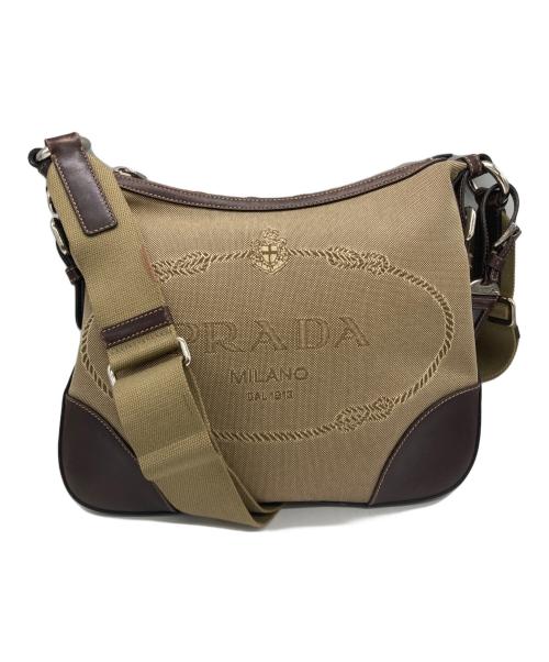 PRADA（プラダ）PRADA (プラダ) ロゴジャガードショルダーバッグ ブラウンの古着・服飾アイテム