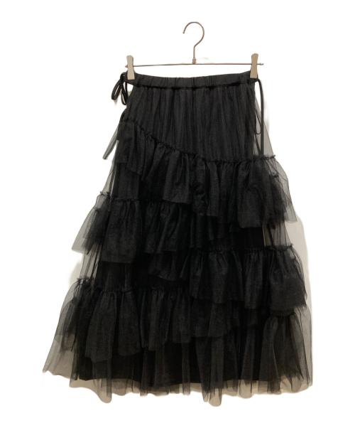M ME EME（エムミーエメ）M me eme (エムミーエメ) Side ribbon tulle long skirt ブラック サイズ:不明の古着・服飾アイテム