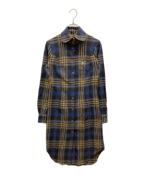 Vivienne Westwood（ヴィヴィアンウエストウッド）Vivienne Westwood (ヴィヴィアンウエストウッド) チェックシャツワンピース ネイビー×イエロー サイズ:SIZE 42の古着・服飾アイテム